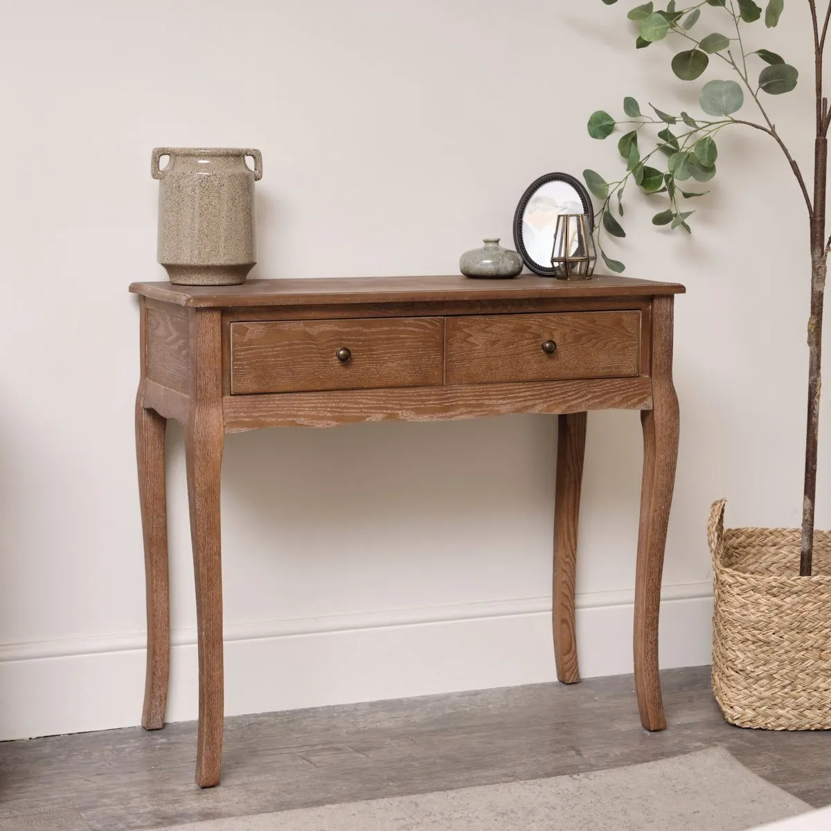 Melody Maison Dark Wood 2 Drawer Dressing Table - Ashwell Range in Dark Brown