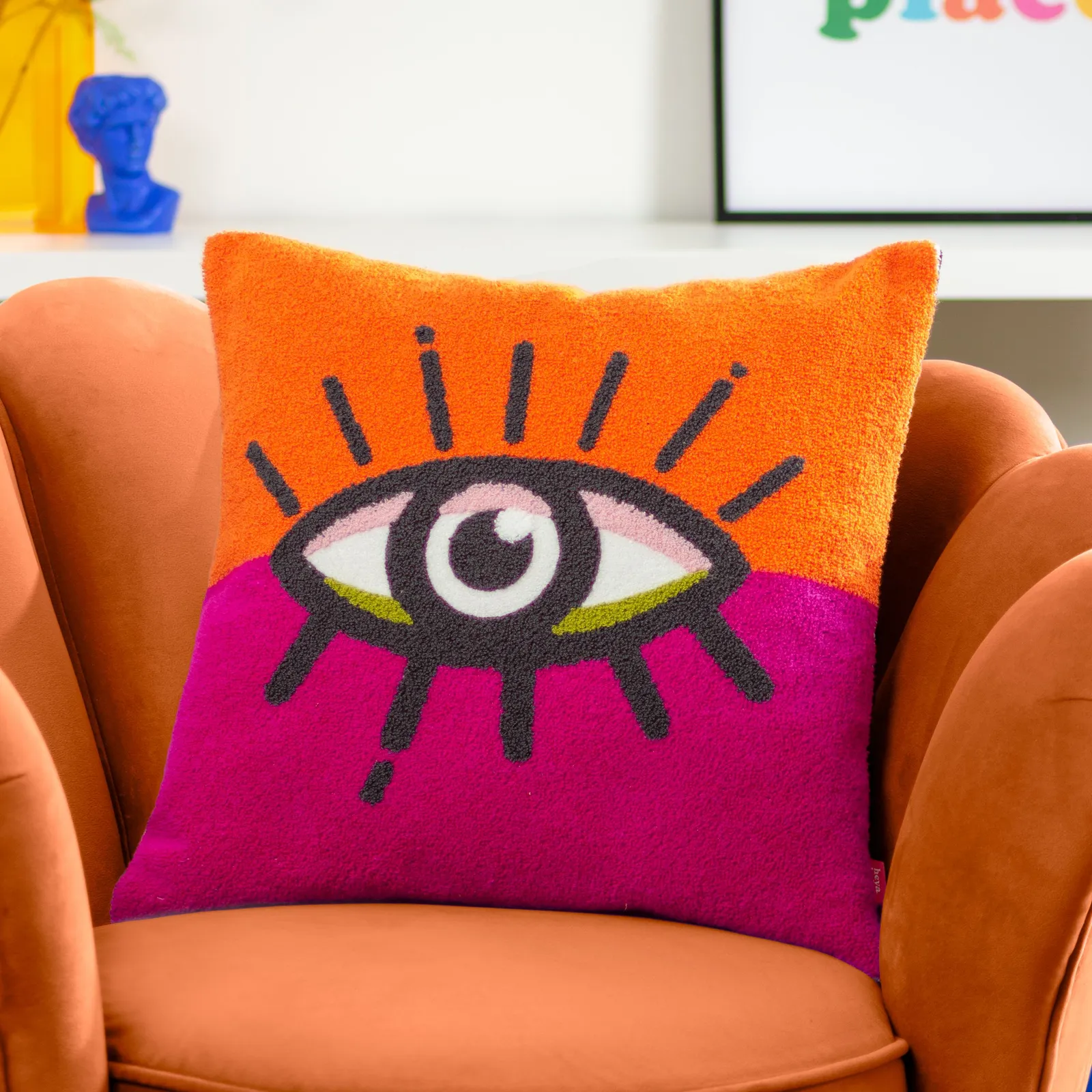 Heya Home All Eyes On You Boucle Cushion in Pink