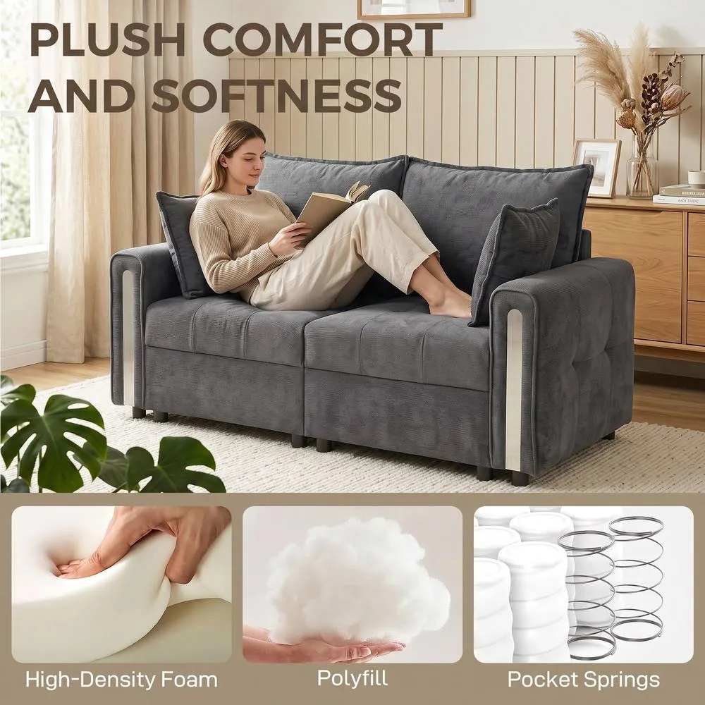 HOMCOM 2 Seater Sofa with Lift-Up Storage, 168 cm Velvet Couch, Dark Grey 4