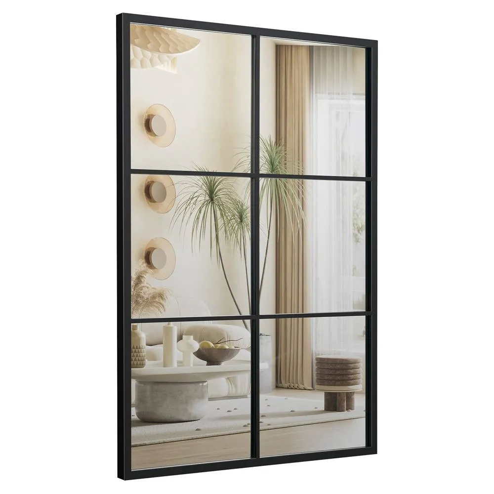 Costway Windowpane Hanging Mirror Wall Mounted Mirror Steel Frame in Black