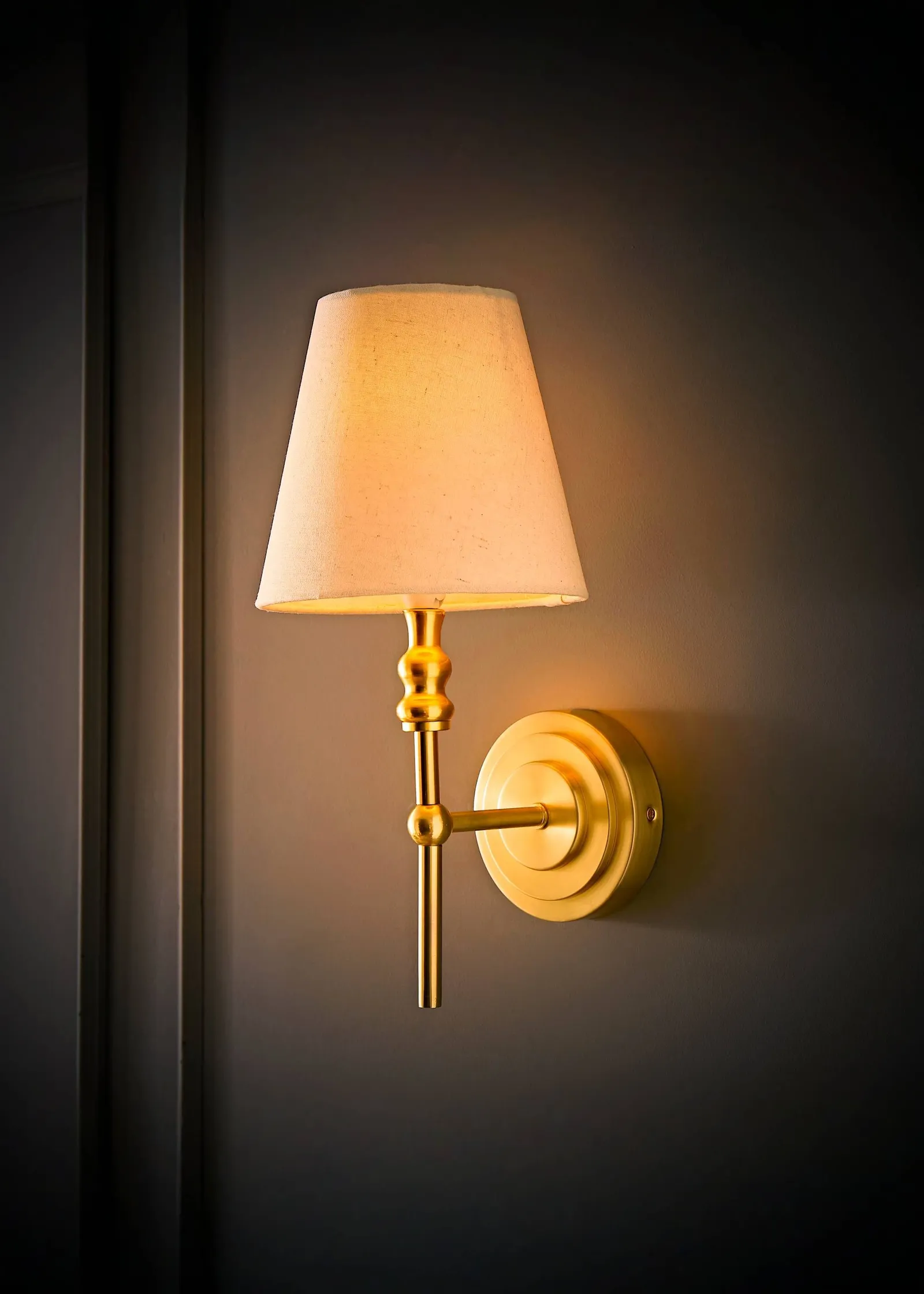 ValueLights Maggie Candlestick Style Wall Light with Linen Tapered Lamp Shade in Gold 2