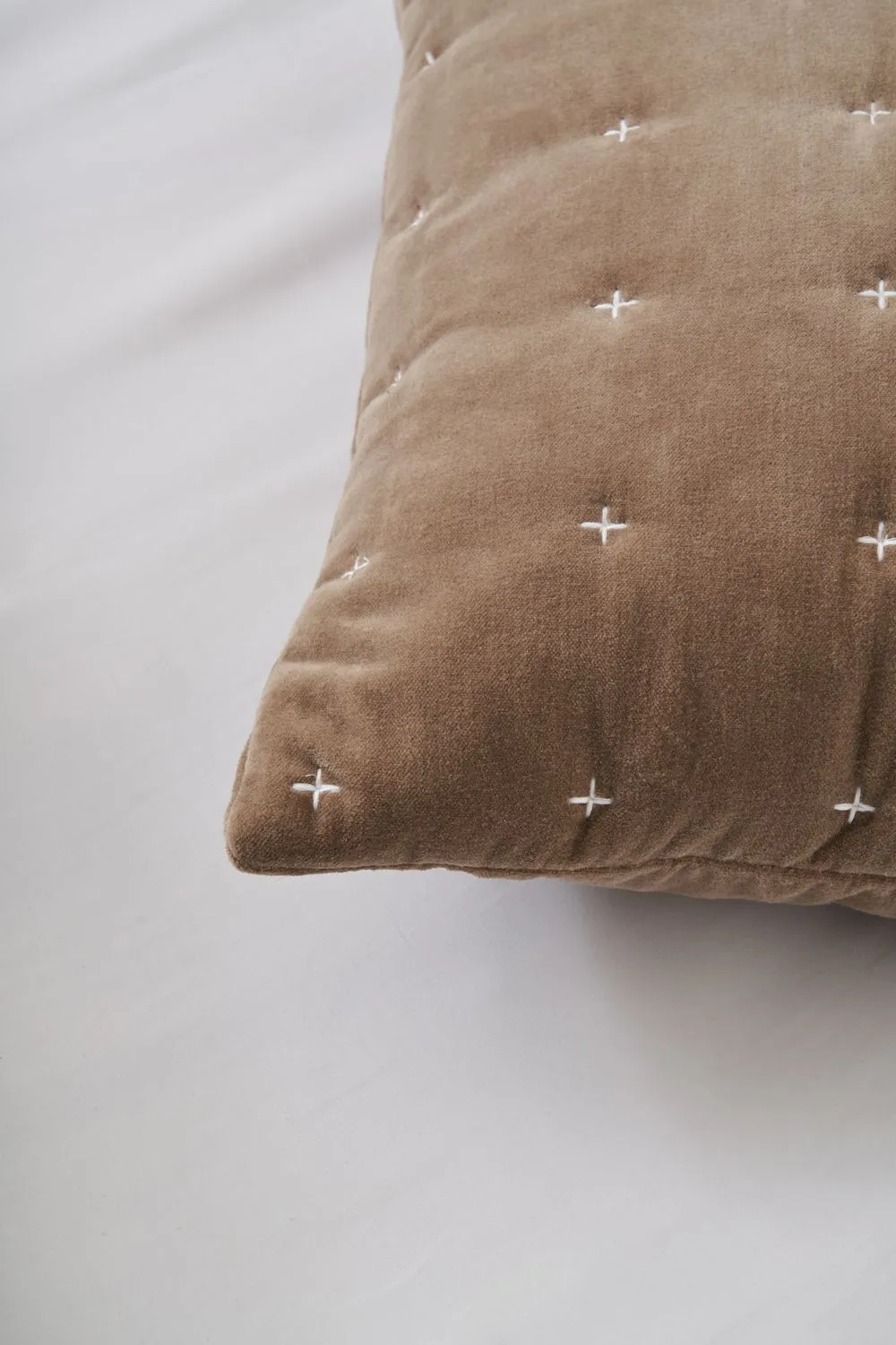 BHS Cross Stitch Quilted Cushion in Taupe 2