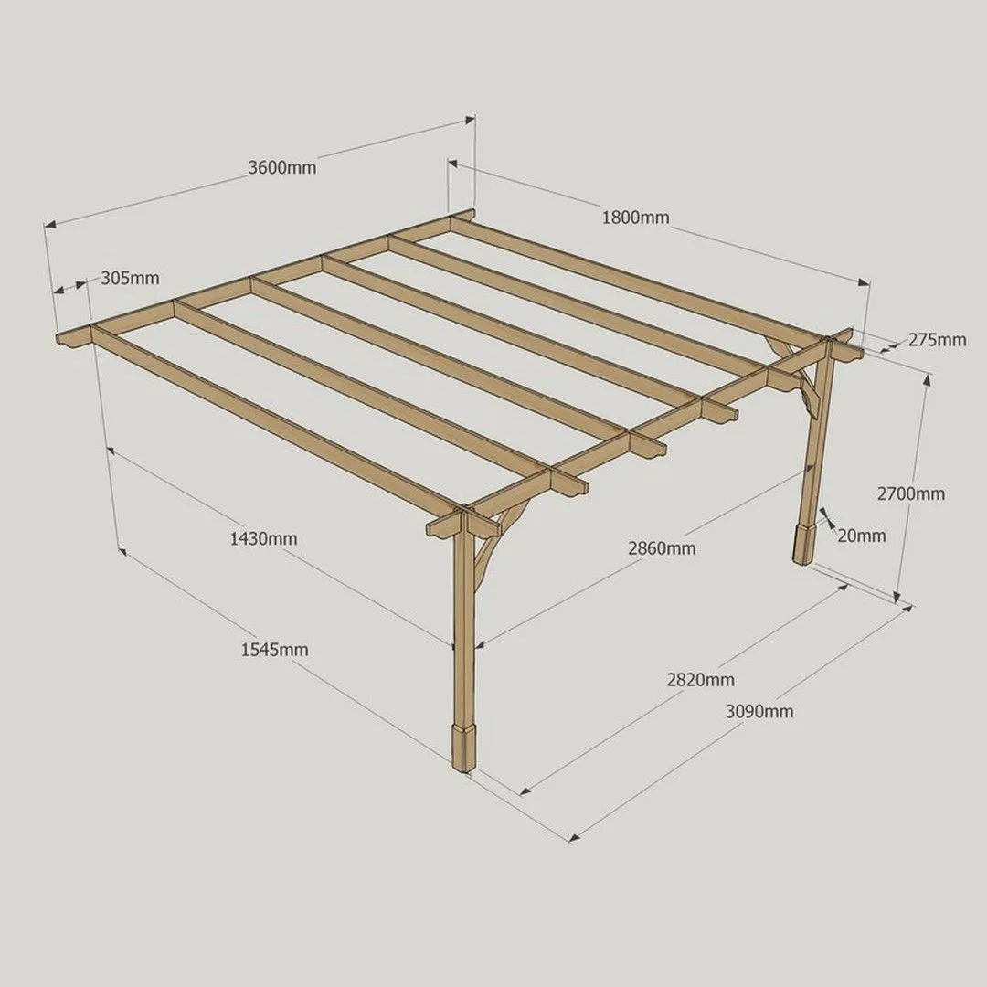 Rutland County Garden Furniture Ltd Wall Mounted Premium Pergola, Wood, L180 x W360 x H270cm, Rustic Brown 6