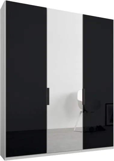 Caren 3 door 150cm Hinged Wardrobe, White Frame, Basalt Grey Glass and Mirror Doors