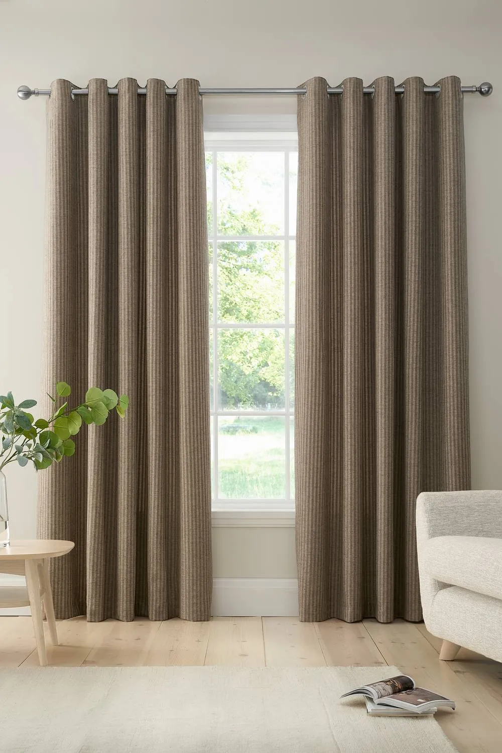 Bianca 'Chenille Stripe' Lined Eyelet Curtains in Natural 1