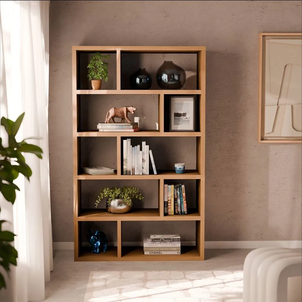 sweeek 5-tier Asymmetrical Bookshelf With 10 Compartments in Brown 4