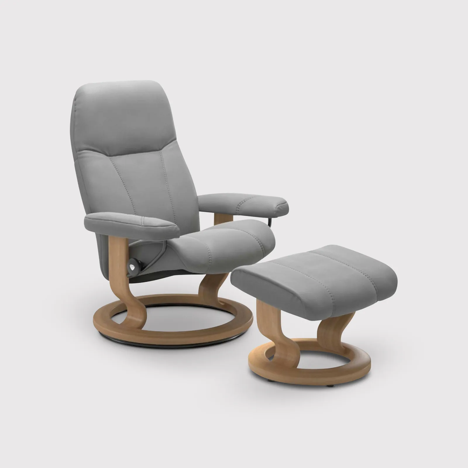 Stressless Consul Small Recliner Chair & Footstool, Grey Leather | Barker & Stonehouse 1