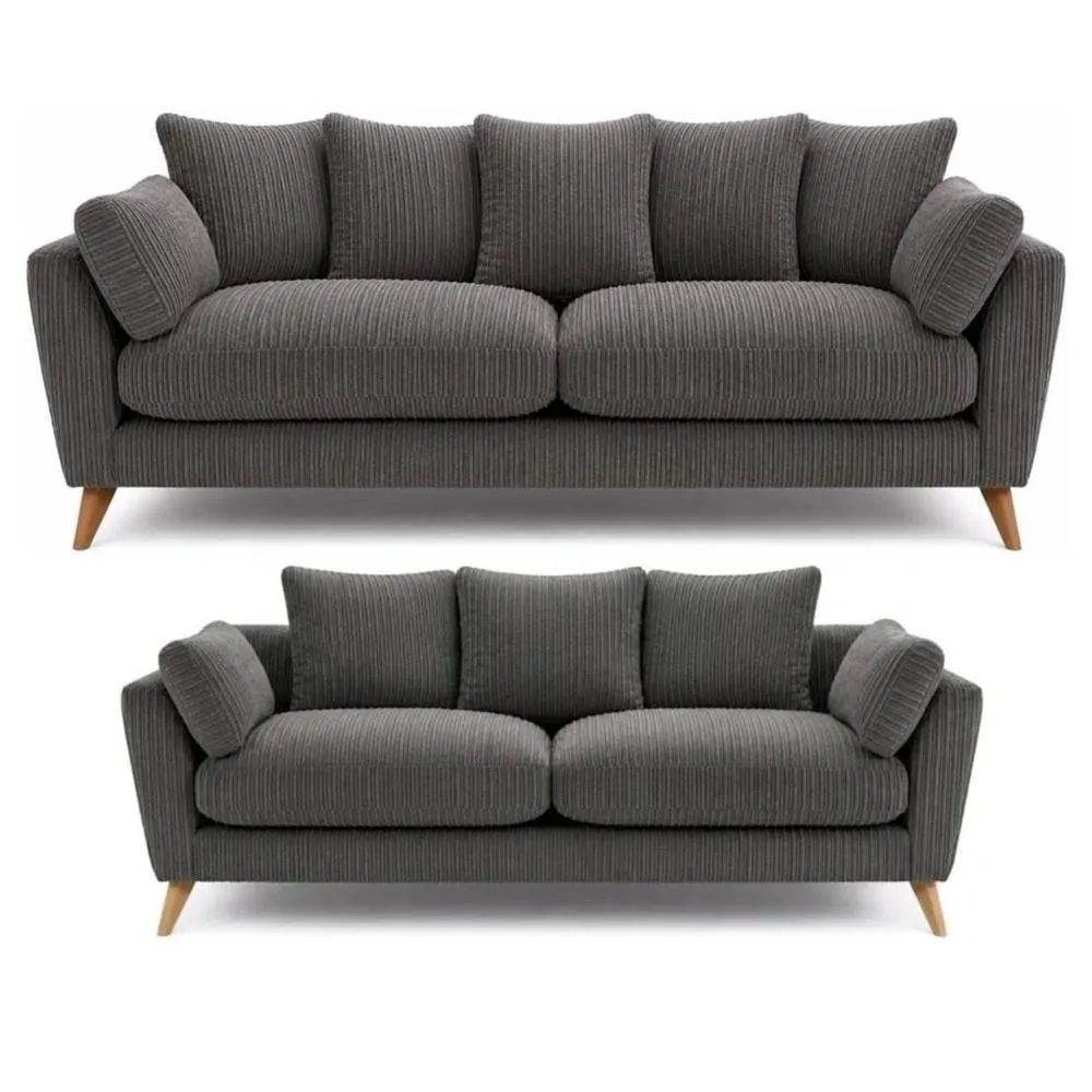Bliss Furniture Harlow Jumbo Cord 3+2 Seater Sofa Set, Modern Tailored Design in Grey