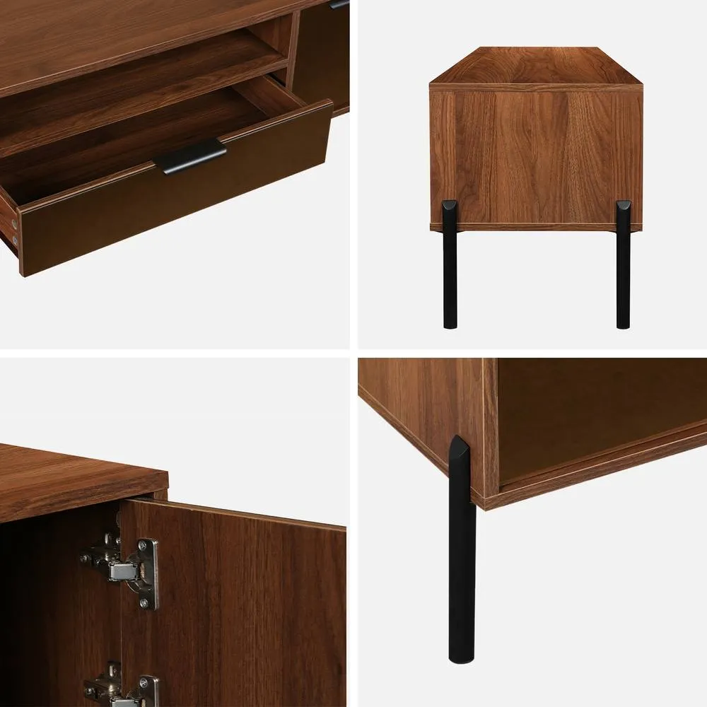 sweeek 151.5cm Vintage Tv Unit Walnut Wooden Effect 2 Doors 1 Drawer in Dark Brown 4