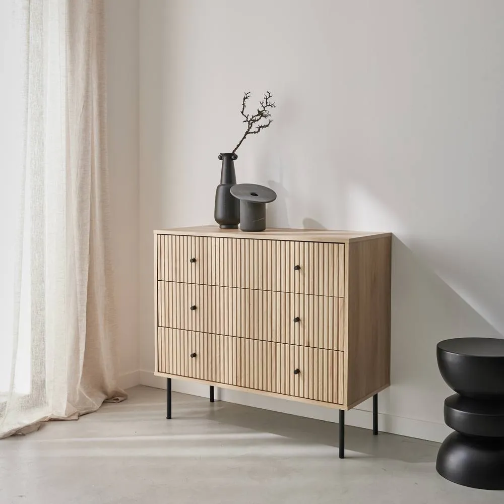 sweeek 3-drawer Chest With Grooved Wooden-effect in Light Brown 3