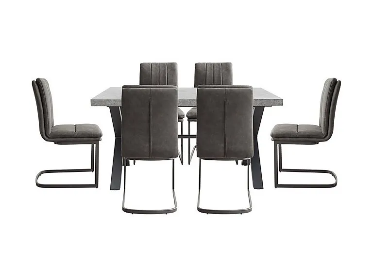 Moon Dining Table with X Shaped Legs and 6 Fabric Cantilever Chairs - 150-cm