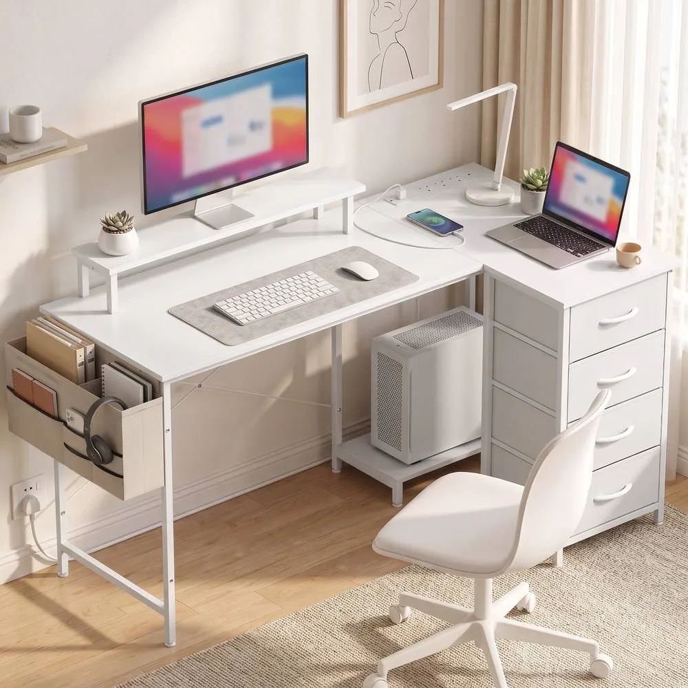 HOMCOM L Shaped Gaming Desk with Drawers Reversible USB 150 x 80 cm White 2