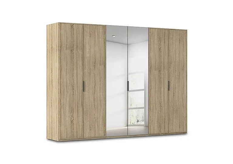 Cadre 301cm 6 Door Hinged Wardrobe with 2 Mirror Doors - Sonoma Oak