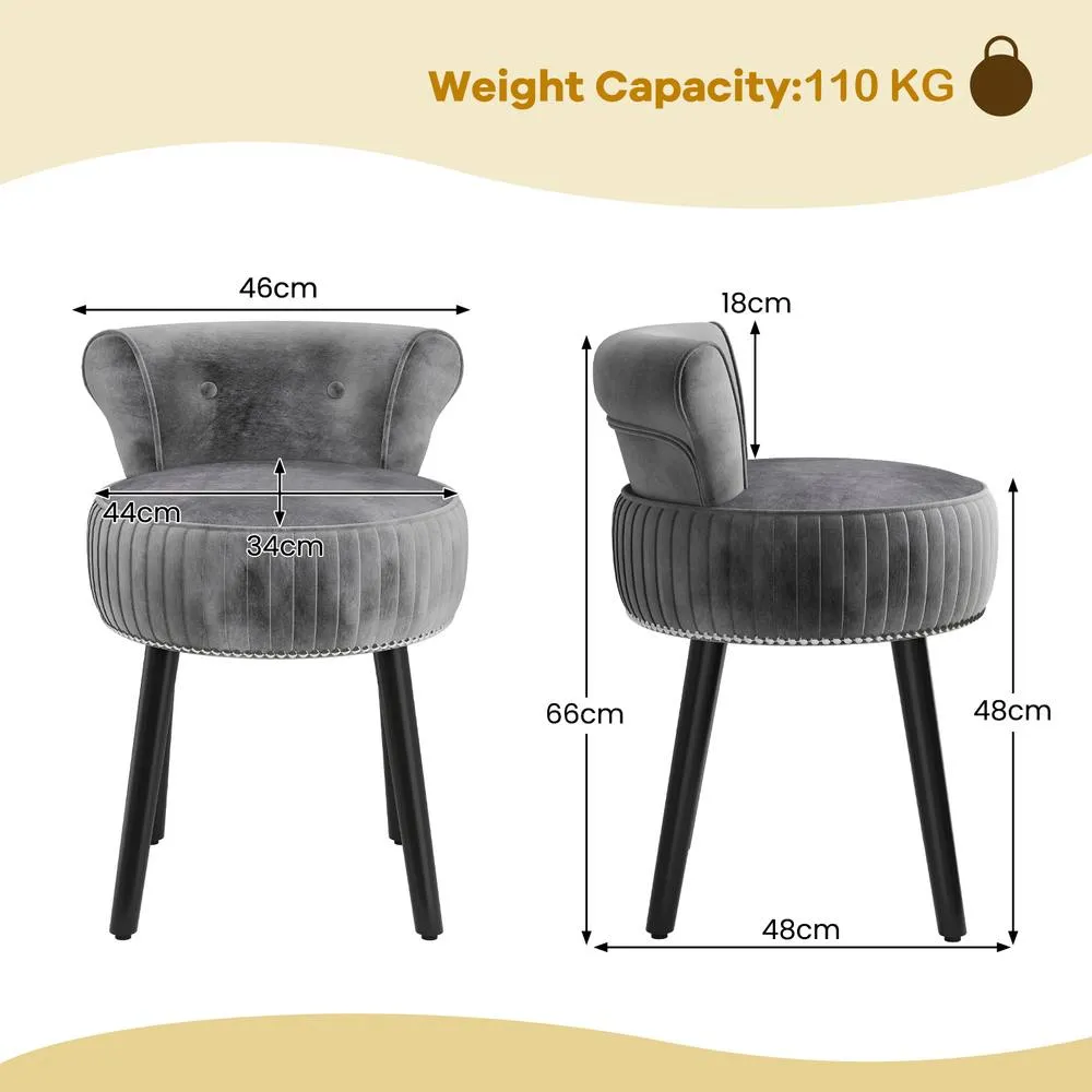 Costway Velvet Vanity Stool w/Tufted Back Upholstered Vanity Makeup Chair in Grey 2