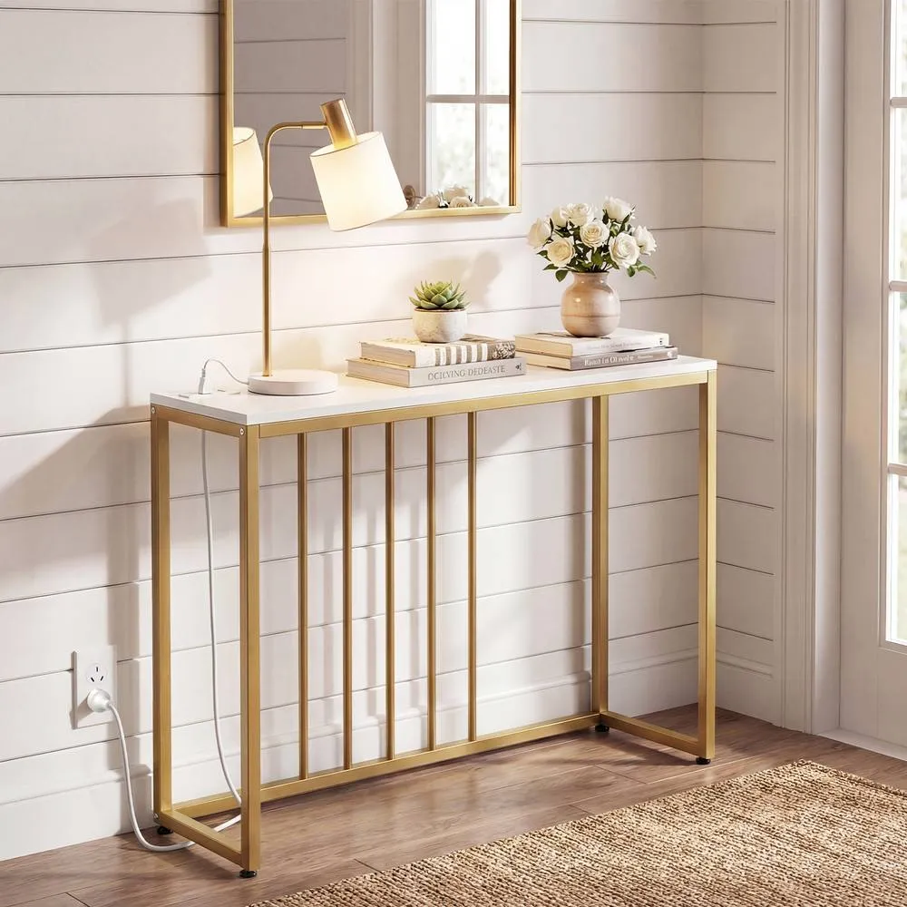 Costway Entryway Table Console Table with Charging Station in White