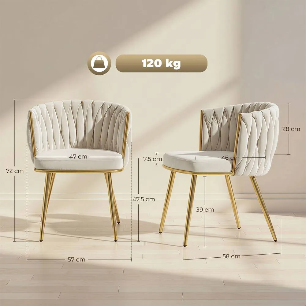 HOMCOM Upholstered Kitchen Chairs Set of 2 with Woven Backrest in Cream 3
