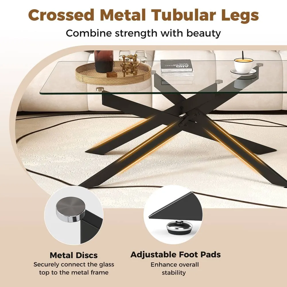 Costway Modern Glass Coffee Table Rectangle Center Cocktail Table Side Table in Black 3