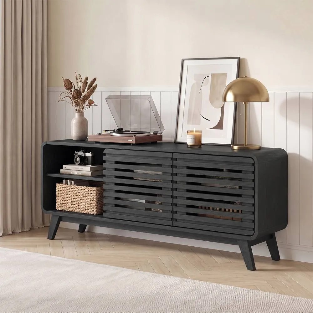 Costway TV Stand for 65" TVs Mid Century Modern Entertainment Center in Black 5