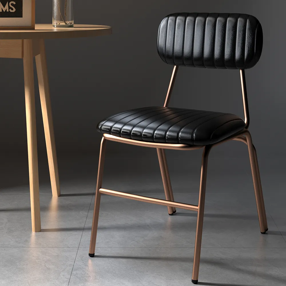 Set of 2 Faux Leather Dining Chairs with Upholstered & Metal Frame Modern Black Dining Room Chairs