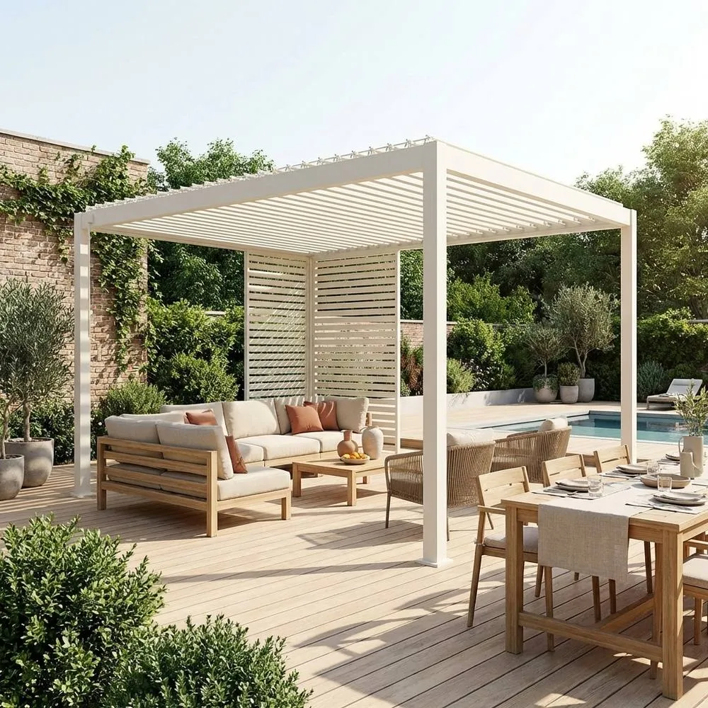 sweeek Louvered pergola Triomphe 3x4m + louvers 100cm + louvers 130cm in Beige 1