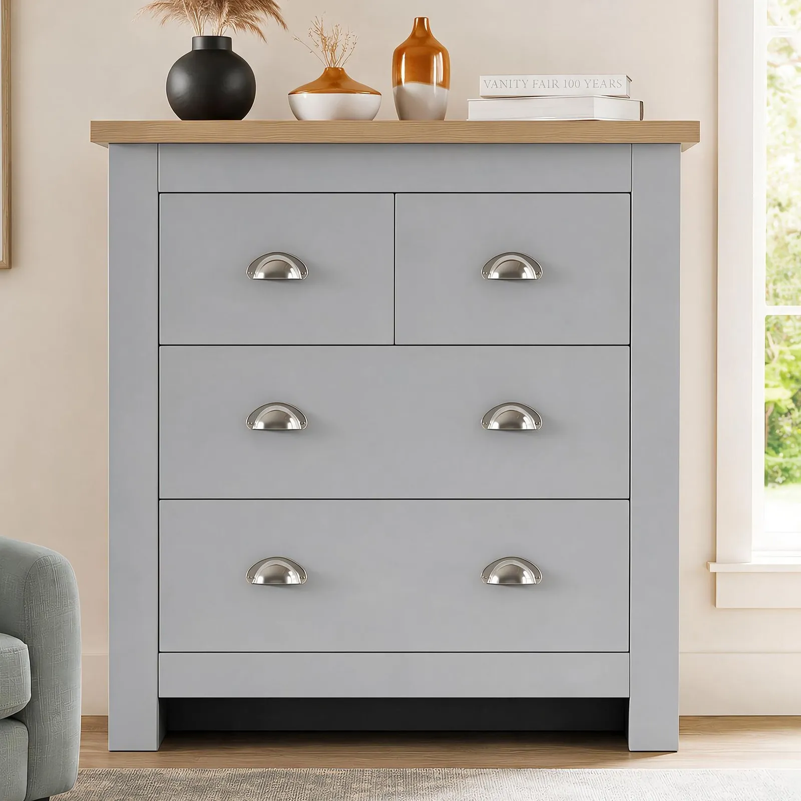 Comfy Living Ltd Wooden Shaker Style 4 Drawer Chest in Grey 2