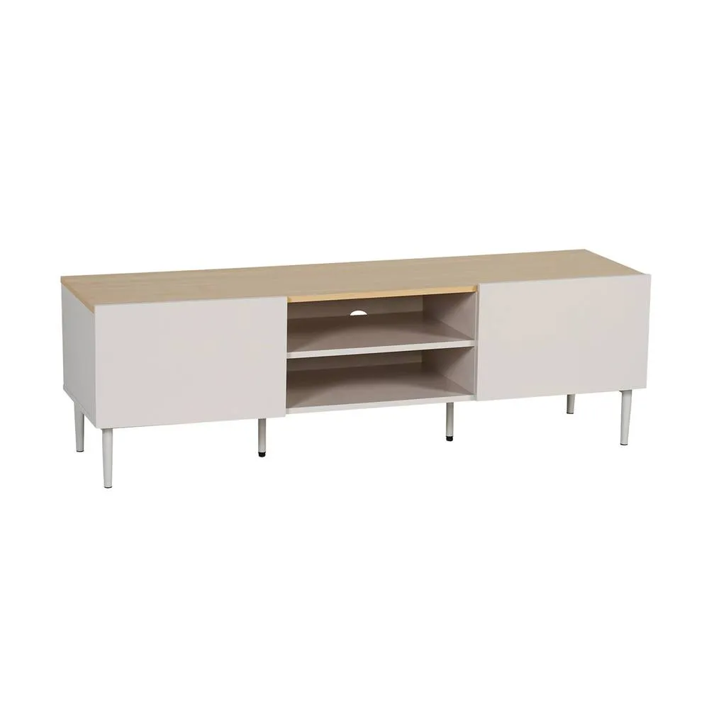 sweeek TV stand metal with wood decor 2 doors 140 cm in Beige 2