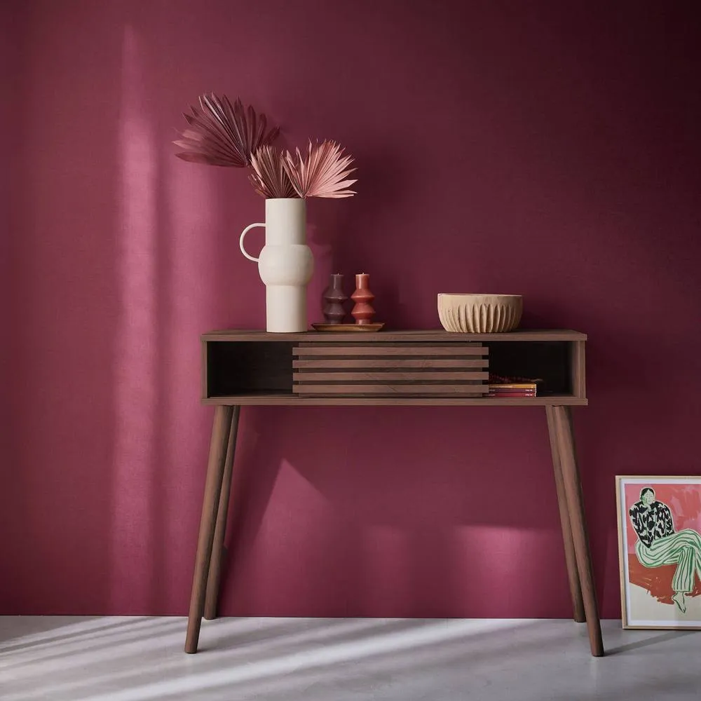 sweeek 100cm scandi-style console, grooved wood effect in Dark Brown 6