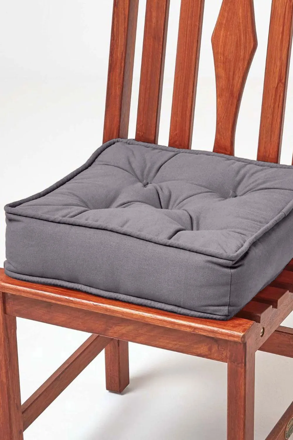 Homescapes Cotton Dining Chair Booster Cushion in Charcoal 1