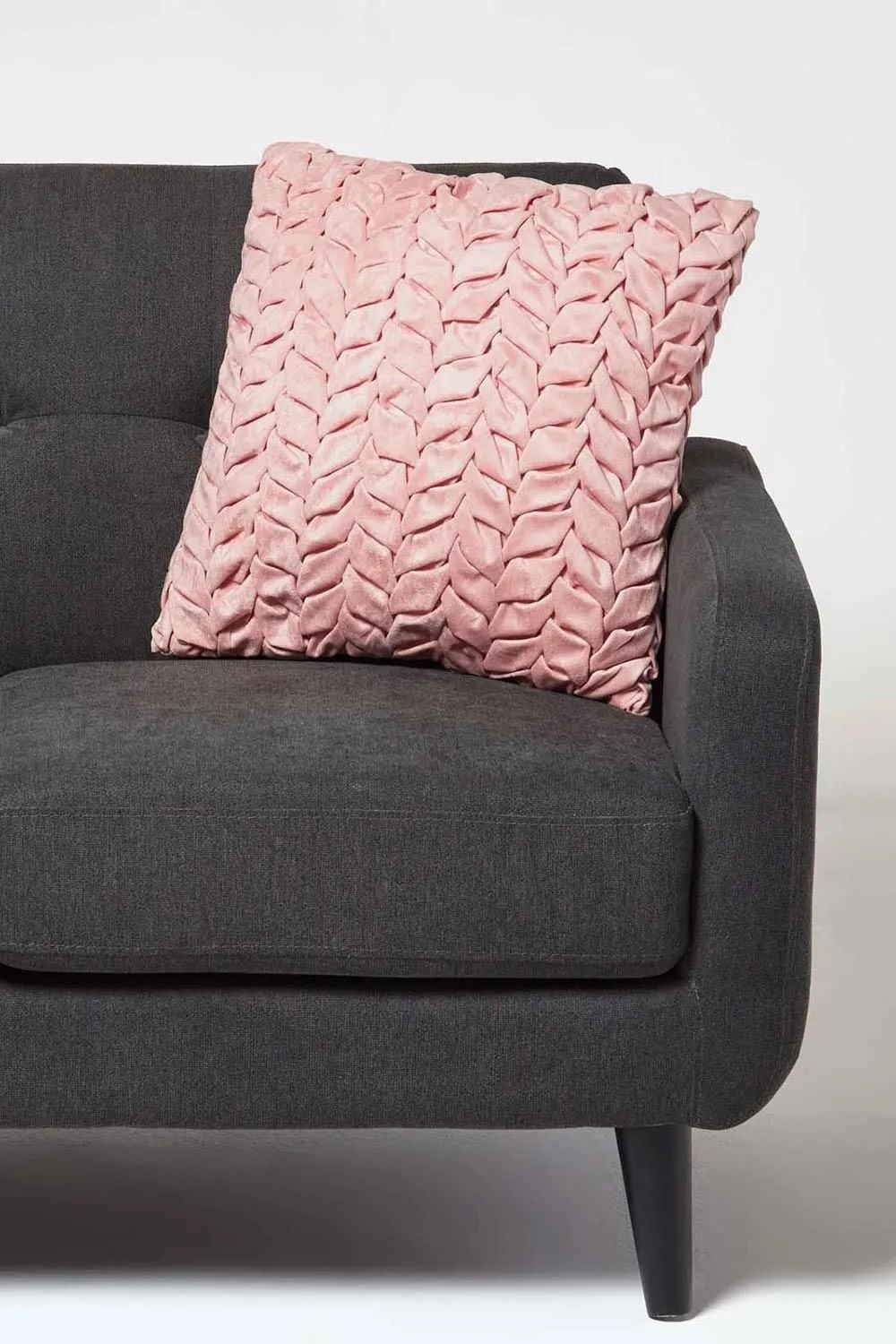 Homescapes Grace Pleated Velvet Cushion in Pink 2