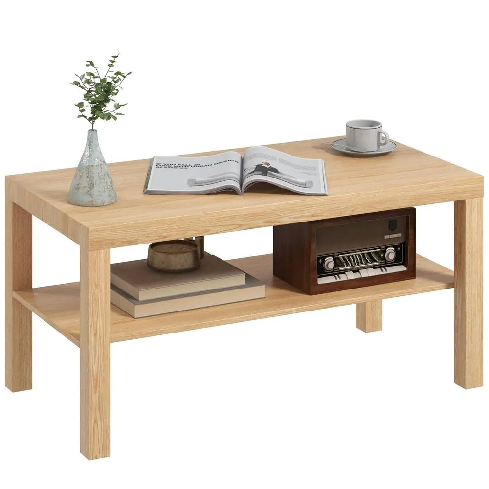 HOMCOM Coffee Table with Storage Shelf, Rectangular Centre Table, Natural 2