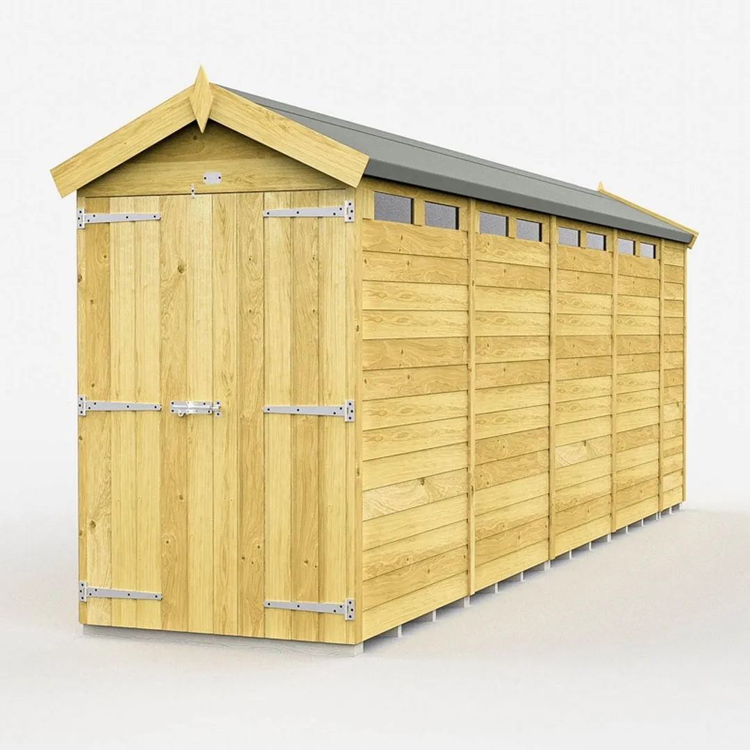 Buttercup Farm 4 x 19 Feet Apex Security Shed - Double Door - L560 x W118 x H217 cm in Brown