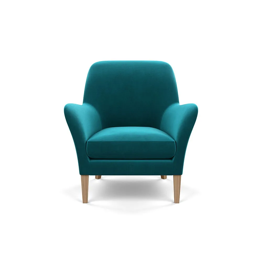 Heal's Wallis Armchair Smart Velvet Petrol Stained Oak Feet