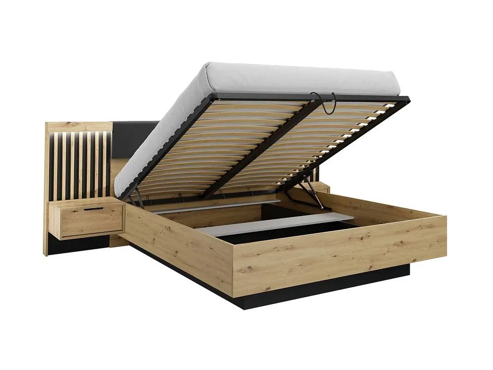 Vente-unique Ottoman Bed With Bedside Tables 160 X 200 Cm - With LED Lighting in Black 4
