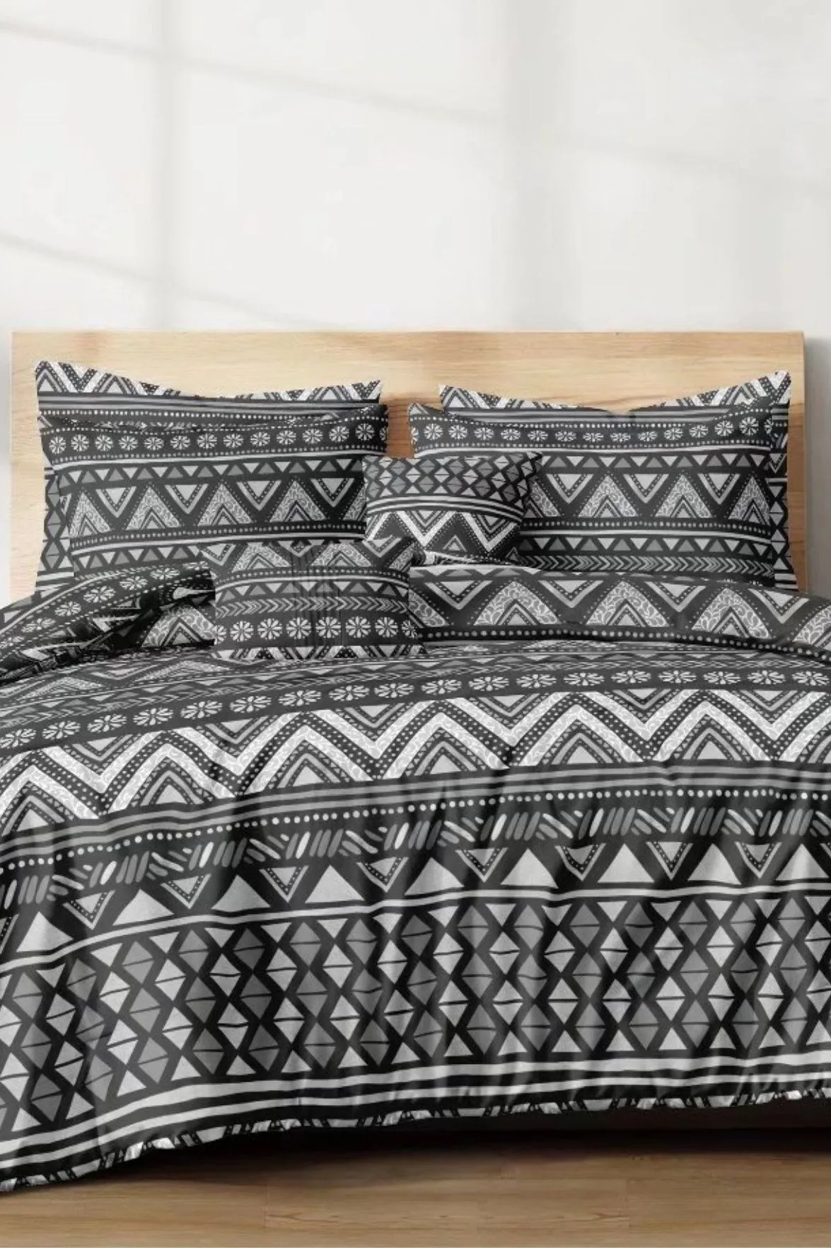 Ezysleep Geometric Charcoal Printed Duvet Cover Set in Grey