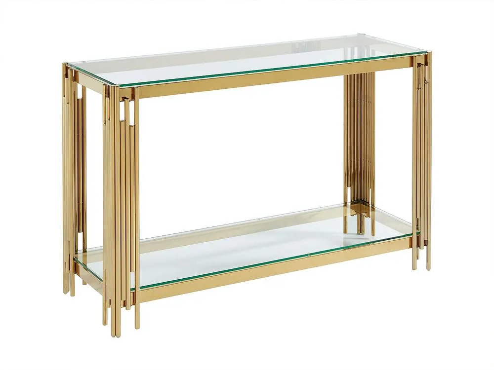Vente-unique 1 - Shelf Side Table - Tempered Glass & Stainless Steel - Gold 6