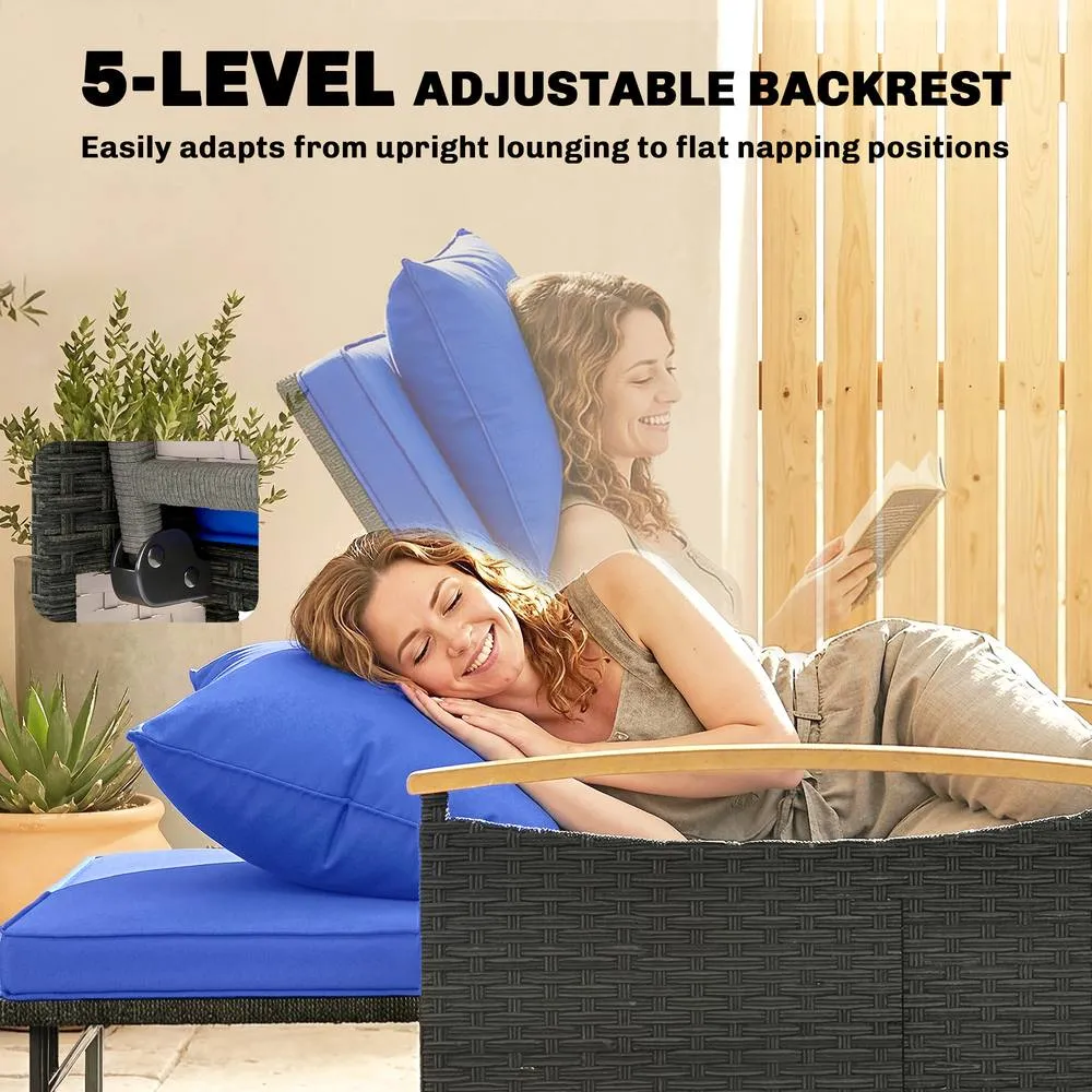 OUTSUNNY Double Garden Rattan Daybed with Storage Ottoman, Brown in Blue 5