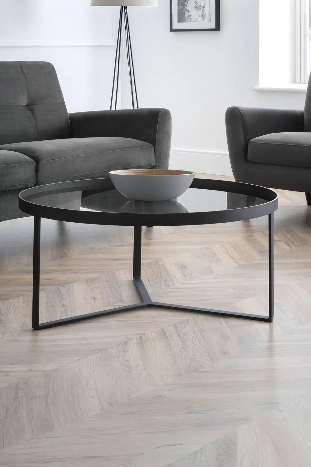 Julian Bowen Round Glass Top Coffee Table in Black
