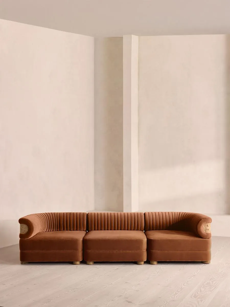 Caleb Modular Sofa, Four Seater, Velvet, Cinnamon, Blonde Burl