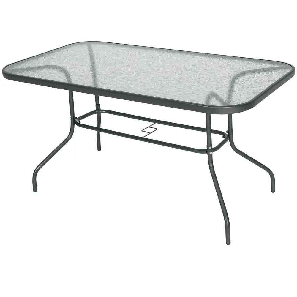 OUTSUNNY Garden Dining Table Glass Top Metal Frame with Parasol Hole in Grey 2