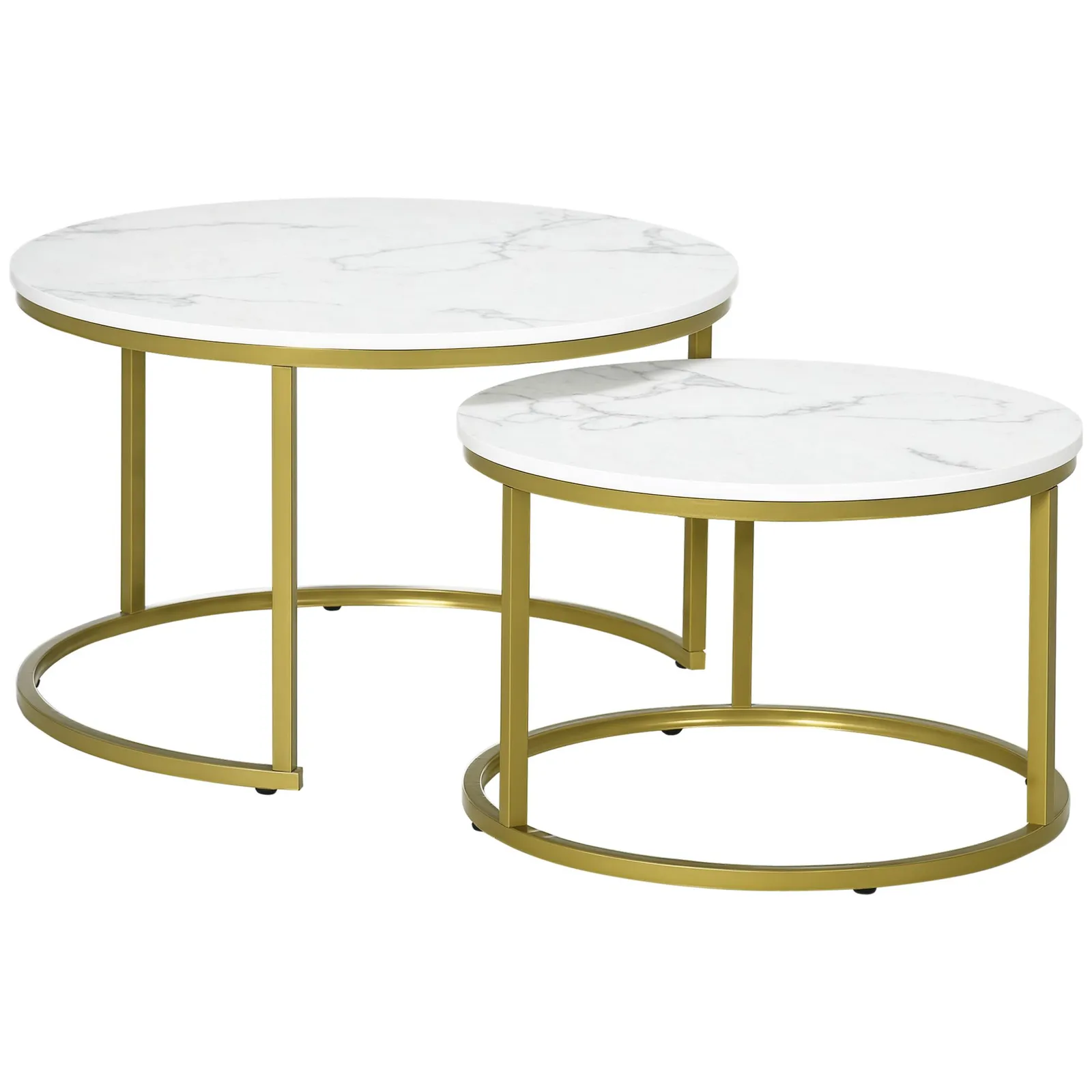 HOMCOM Round Nest of Tables Set of 2 Stacking Coffee Tables in White 2