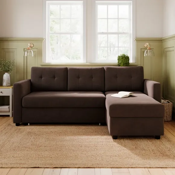 Barker Velvet Trundle Corner Chaise Sofa Bed 1