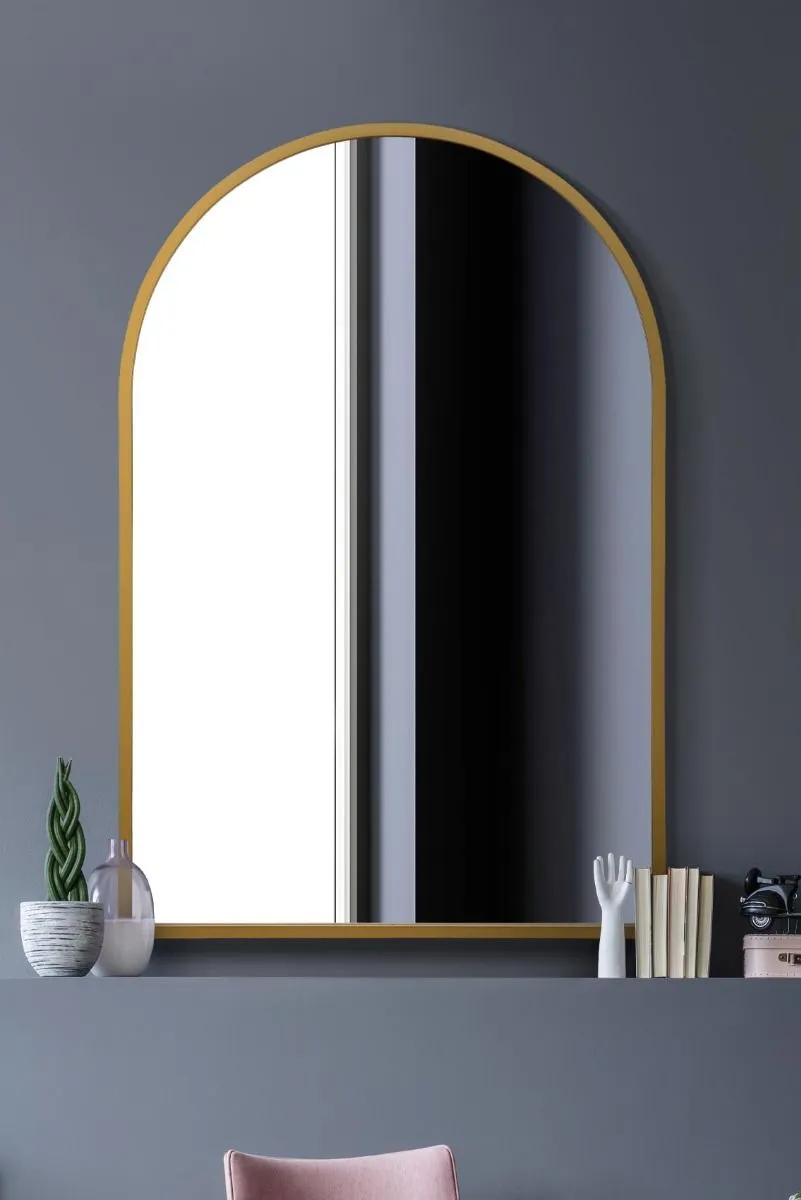 MirrorOutlet Gold Metal Framed Arched Wall Mirror 47" X 31" (120CM X 80CM)