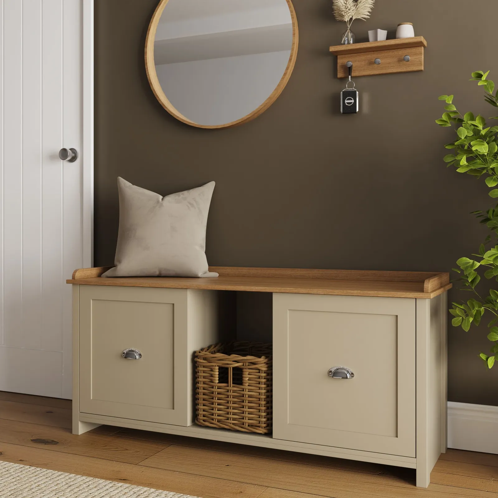 GFW Lancaster 2 Door Shoe Bench in Cream 2