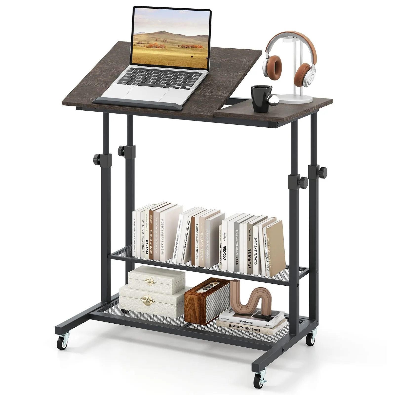 Costway Mobile Stand up Desk Height Adjustable Sit Stand Desk in Black