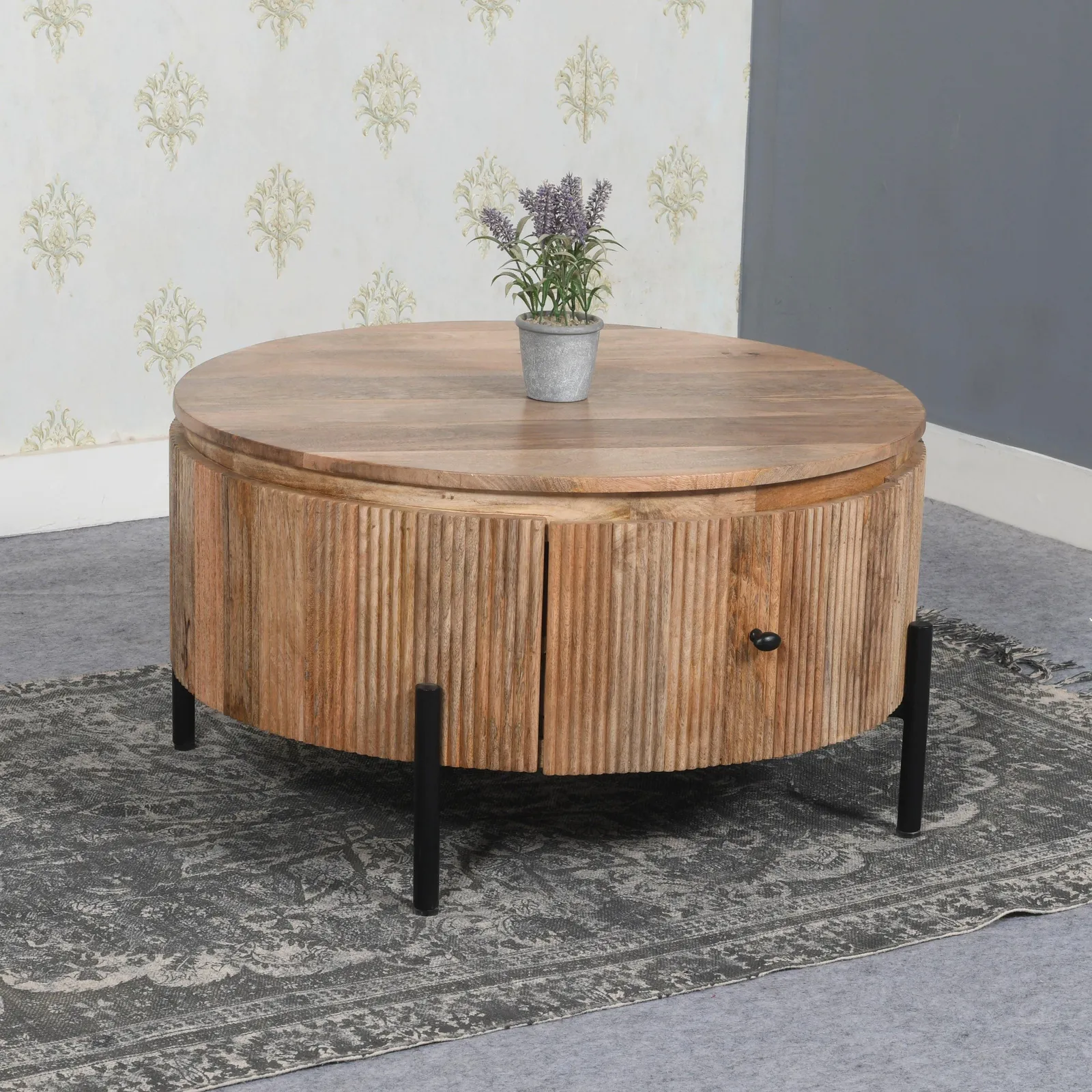 IH Design Margarita Natural Solid Wood Coffee Table With Metal Legs 2