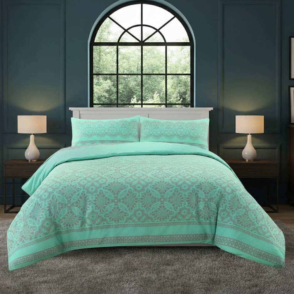 Snug City Elegant Floral Duvet Set Modern Flower Pattern Bedding for Home Decor in Mint