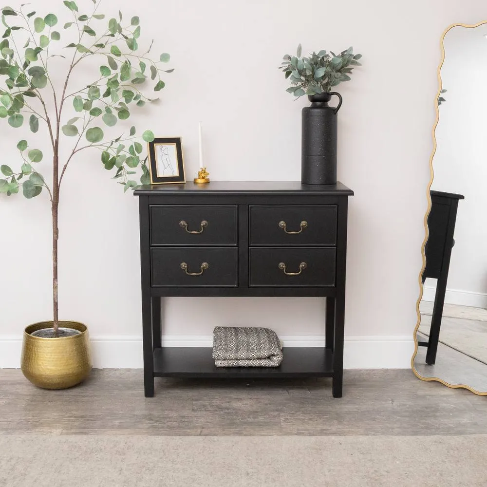 Melody Maison Black 4 Drawer Chest / Console Table With Shelf - Briggs Range 2