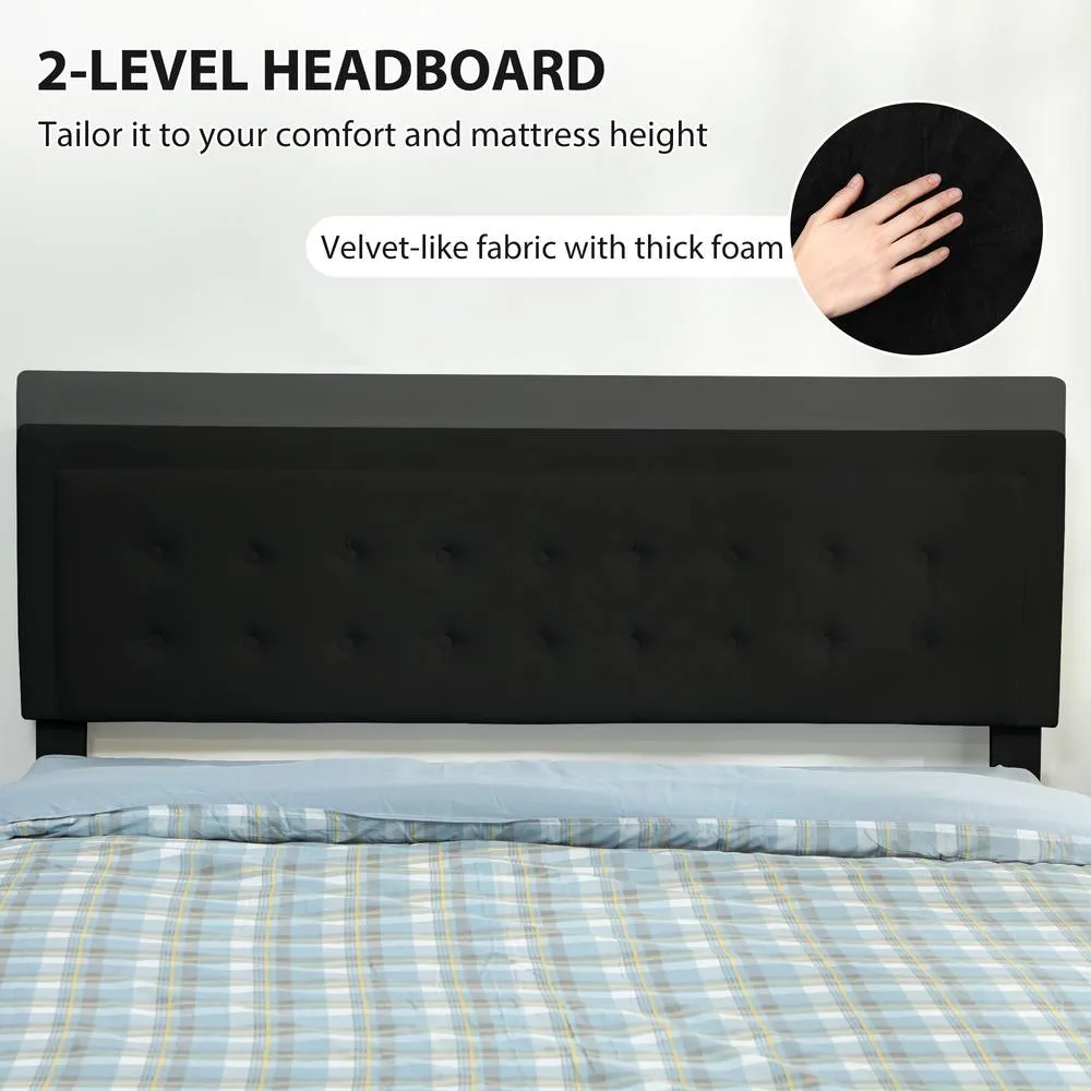 HOMCOM 5ft Double Bed Frame with Storage & Adjustable Headboard, Black 5