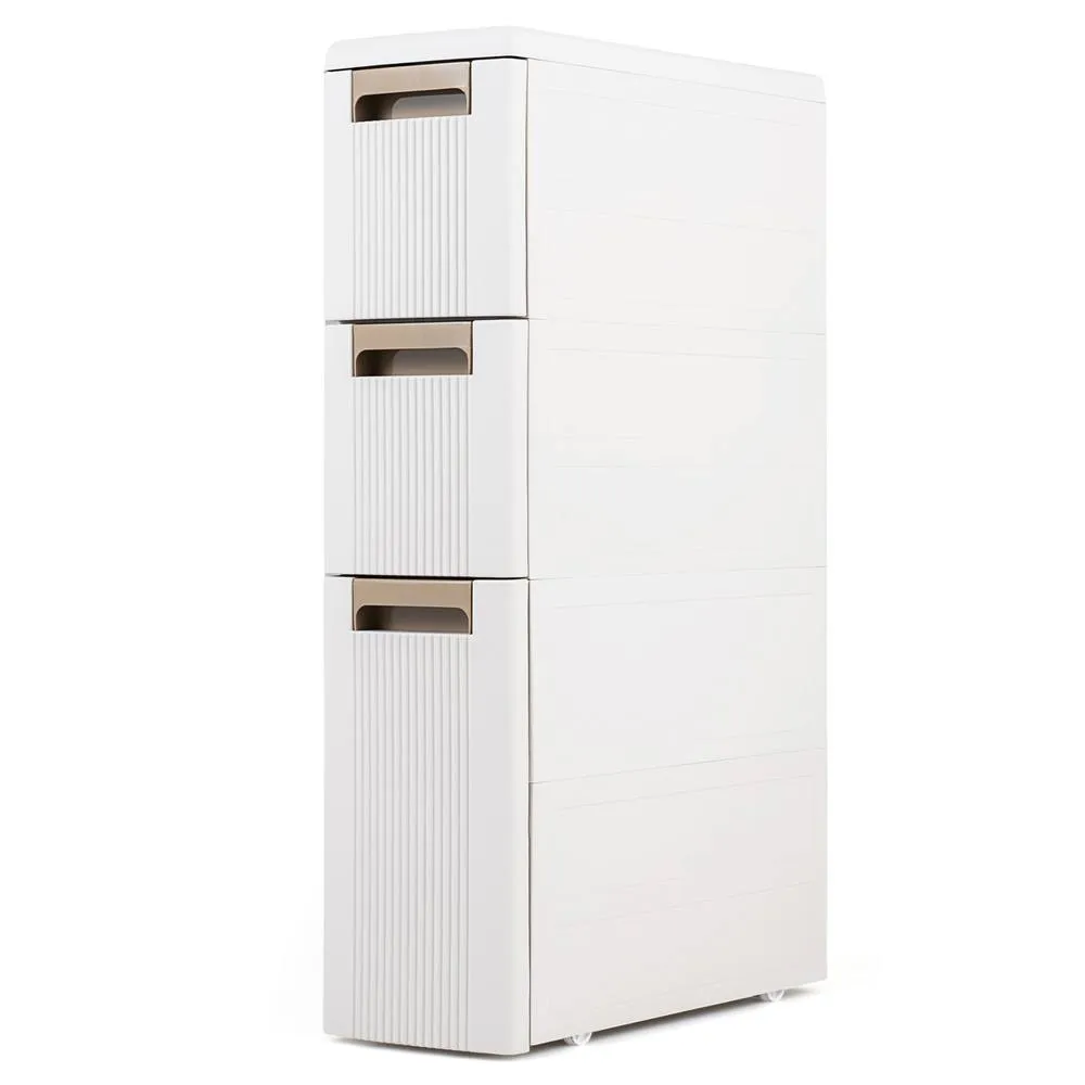 Costway Slim Rolling Cart with Removable Dividers Plastic Organizer in Cream