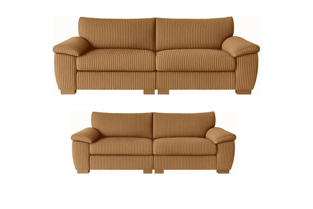 Bliss Furniture Amalfi 3+2 Seater Split Sofa Soft Fabric in Beige in Tan